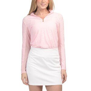 G LIFESTYLE Pink Eyelet Upf 50 Long Sleeve Quarter Zip Top